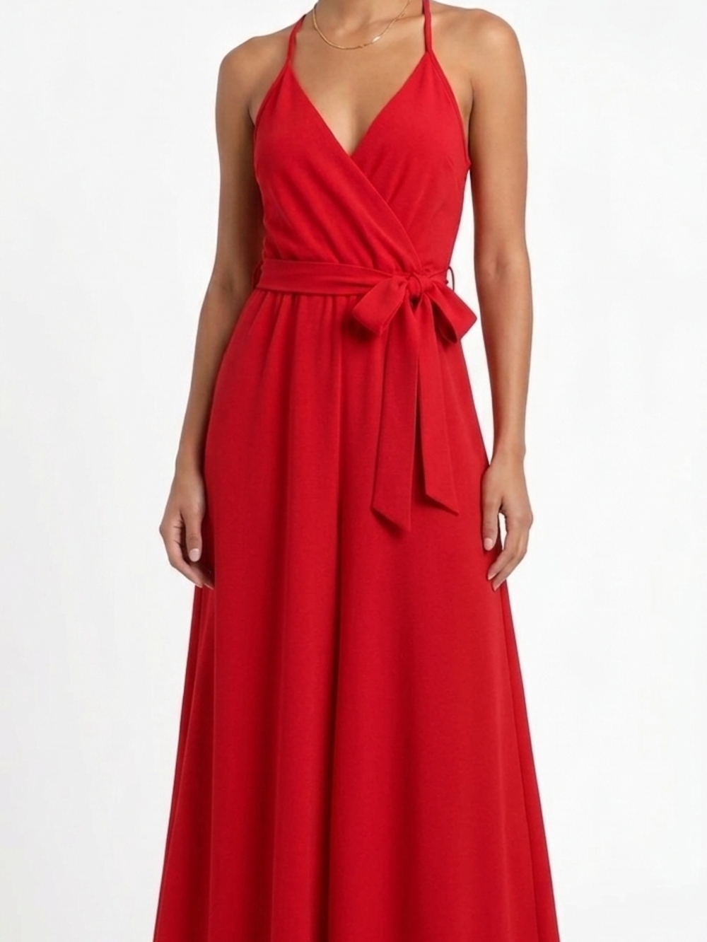 Dream Of Me Red Faux Wrap Maxi Dress with Waist Tie Small Large